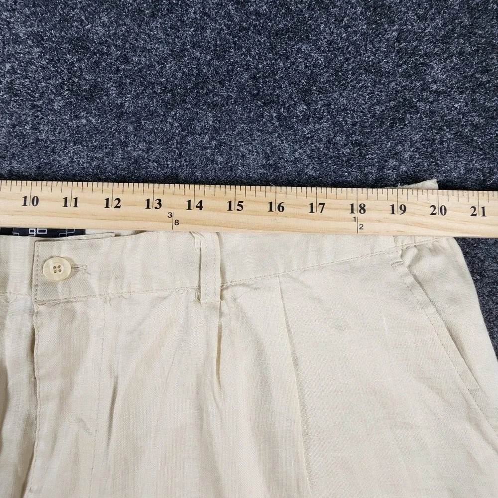 Godbody Collection Mens Linen Pants 44/33 Cream Pleated Elastic Waist Trousers